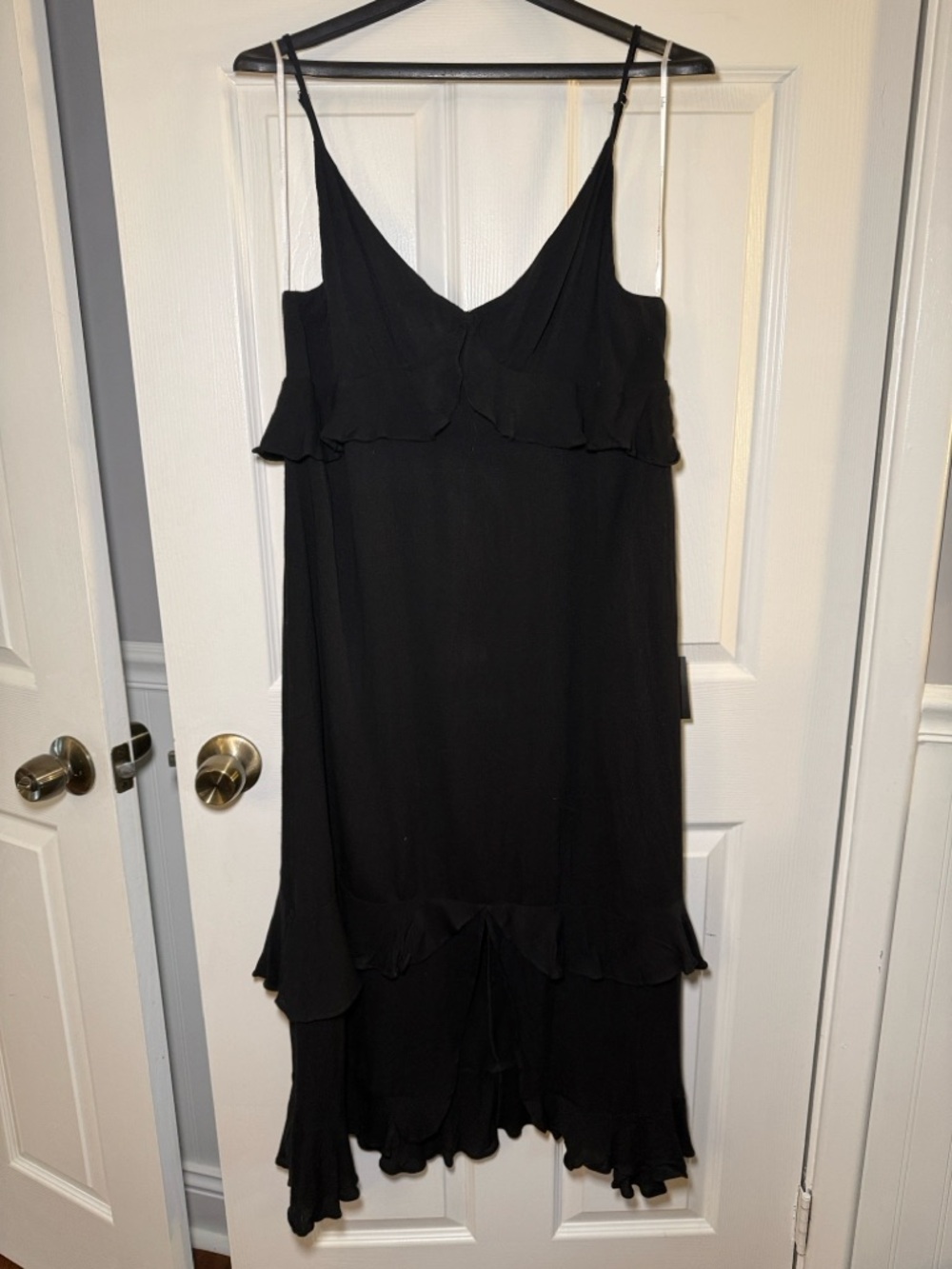 NWT Lulus Island Time Black Ruffled Midi Dress XL Tie Back Flowy